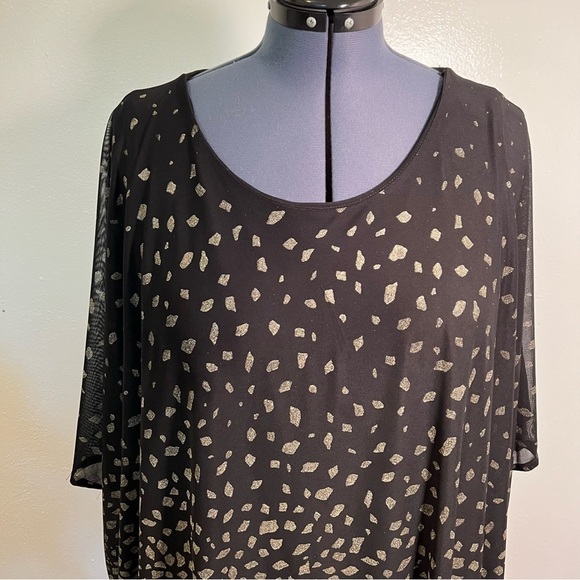 JM Collection Batwing Asymmetric Blouse Black Gold - Picture 3 of 12